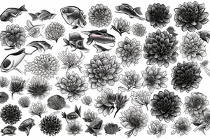 Fish and chrysanthemum flower tattoo idea
