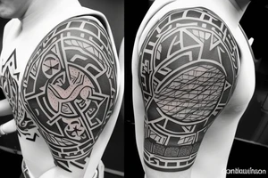 Ukrainian national symbols on the sleeve tattoo idea