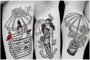 a couple under a red umbrella and a plane tattoo idea