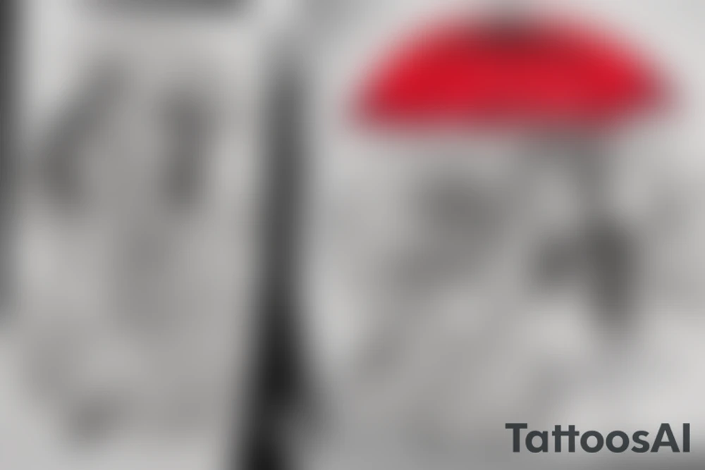 a couple under a red umbrella and a plane tattoo idea
