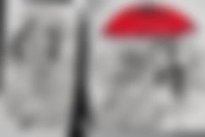 a couple under a red umbrella and a plane tattoo idea