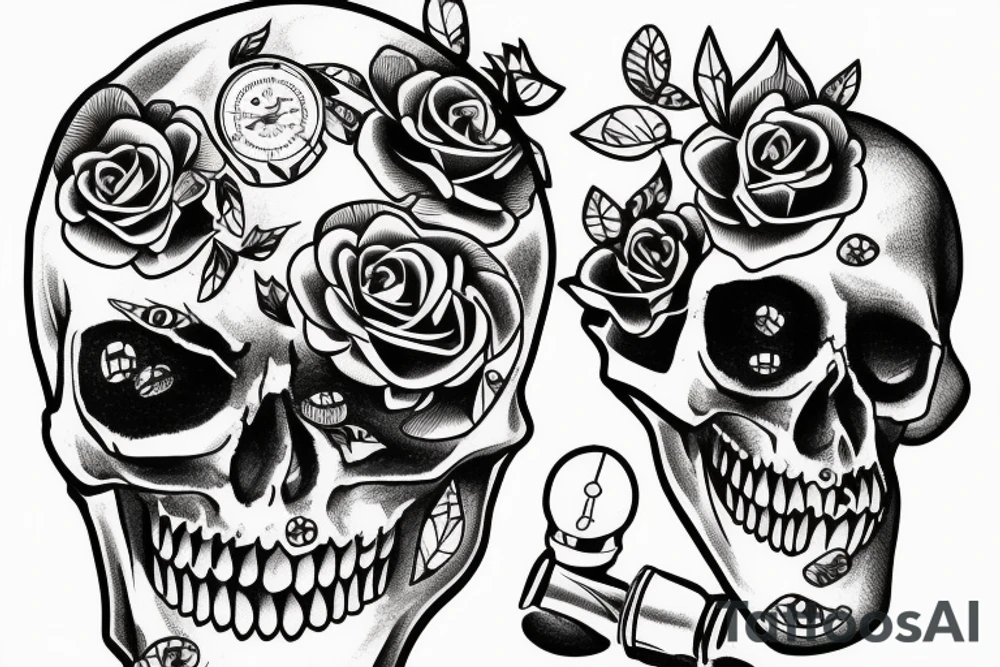 woman skull with bullet holes tattoo idea