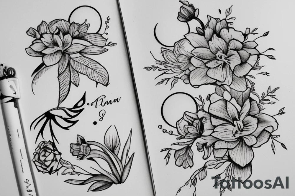 Book, with a freesia, Letter, moon tattoo idea