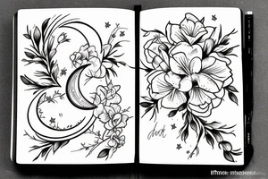 Book, with a freesia, Letter, moon tattoo idea