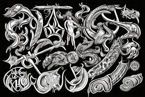 God of wealth, dollar, euro, ruble, gold, weapons tattoo idea
