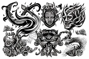 God of wealth, dollar, euro, ruble, gold, weapons tattoo idea