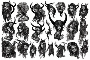 demon girl with open ribs and horns tattoo idea