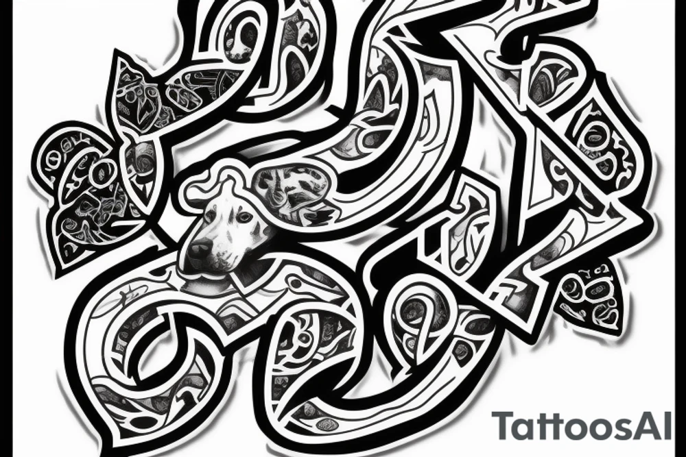 black and white tatoo with the letter N and R combine that are the first letters of my dogs tattoo idea