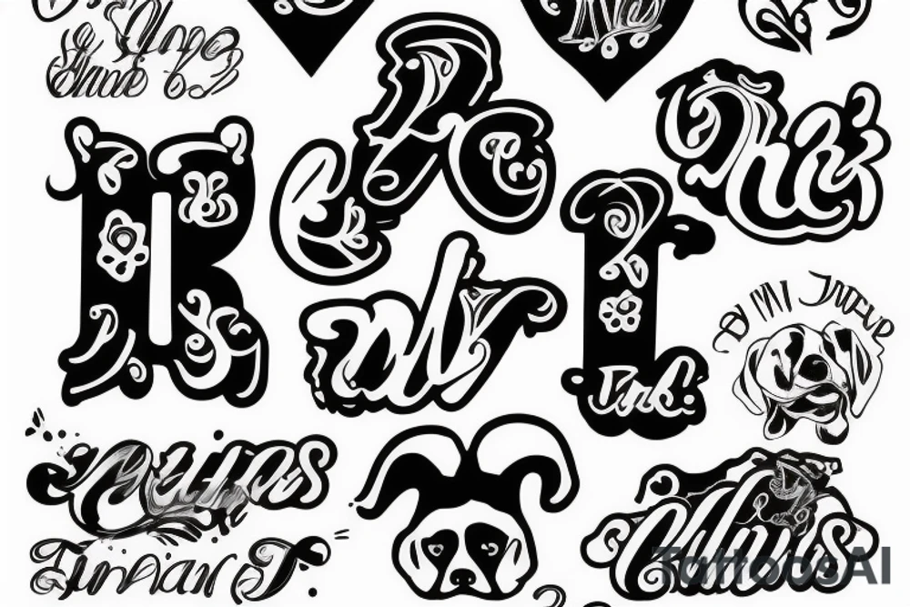 black and white tattoo with the letter N and R combine that are the first letters of my dogs tattoo idea