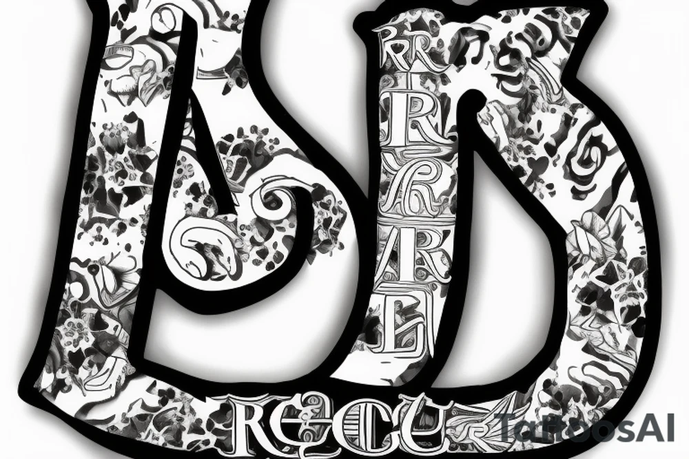black and white tattoo with the letter N and R combine that are the first letters of my dogs tattoo idea