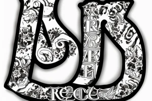 black and white tattoo with the letter N and R combine that are the first letters of my dogs tattoo idea
