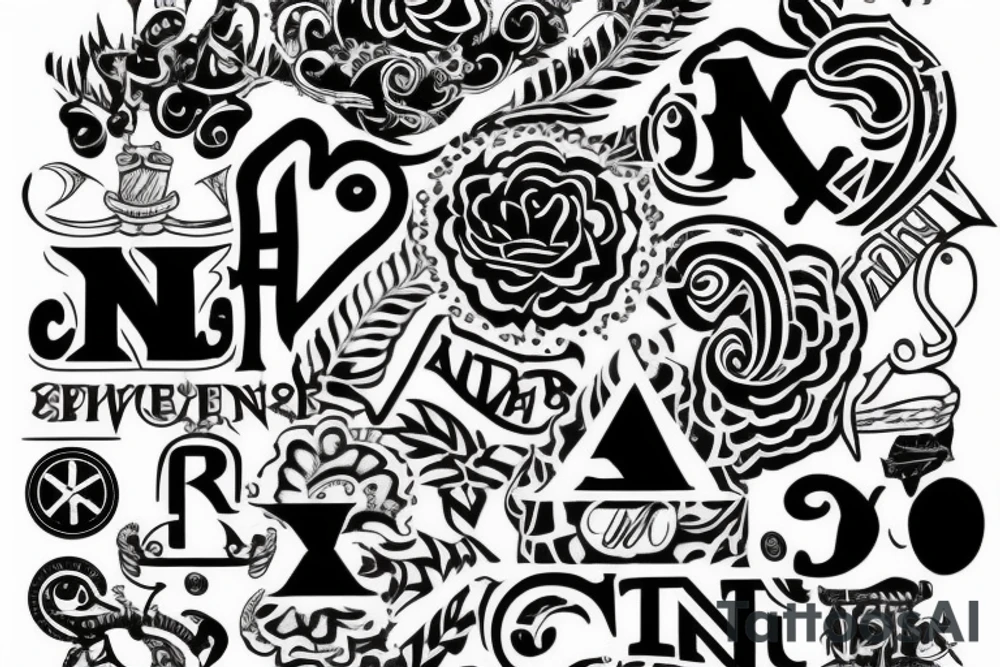 black and white tattoo with the letter N and R combine tattoo idea