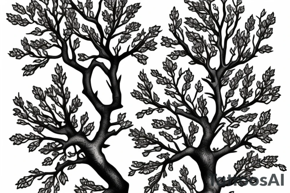 oak's leaves and branches, blackthorn's branches and flowers, ash's branches tattoo idea