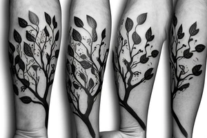oak's leaves and branches, blackthorn's branches and flowers, ash's branches tattoo idea