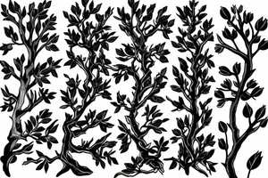 oak's leaves and branches, blackthorn's branches and flowers, ash's branches tattoo idea