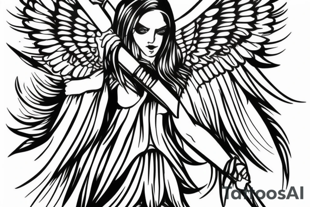 Dark angel with sword tattoo idea