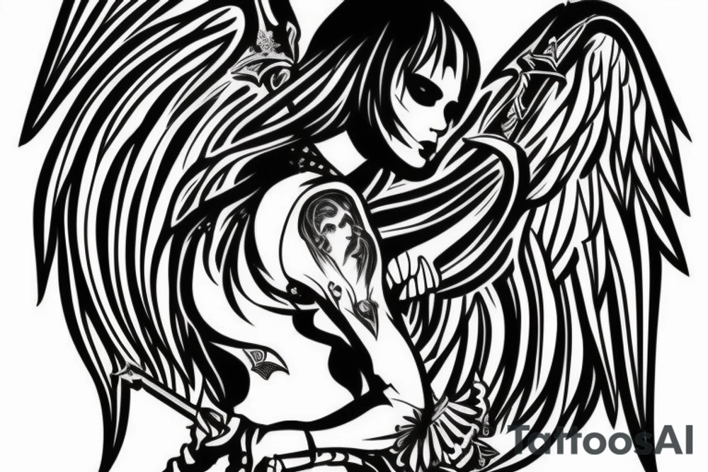Dark angel with sword tattoo idea