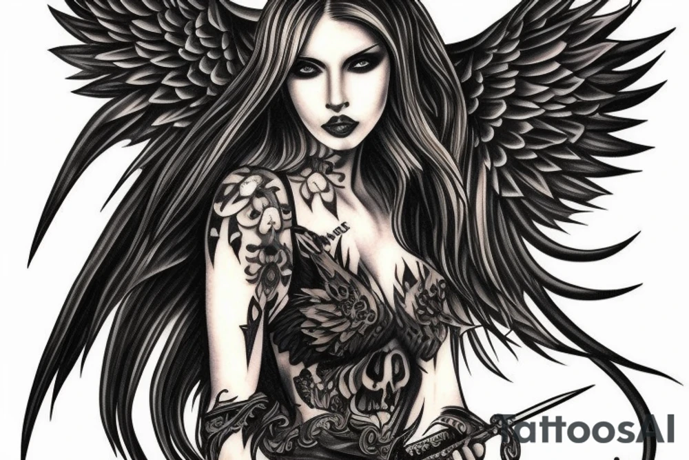 Dark angel with sword tattoo idea