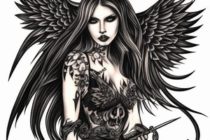 Dark angel with sword tattoo idea