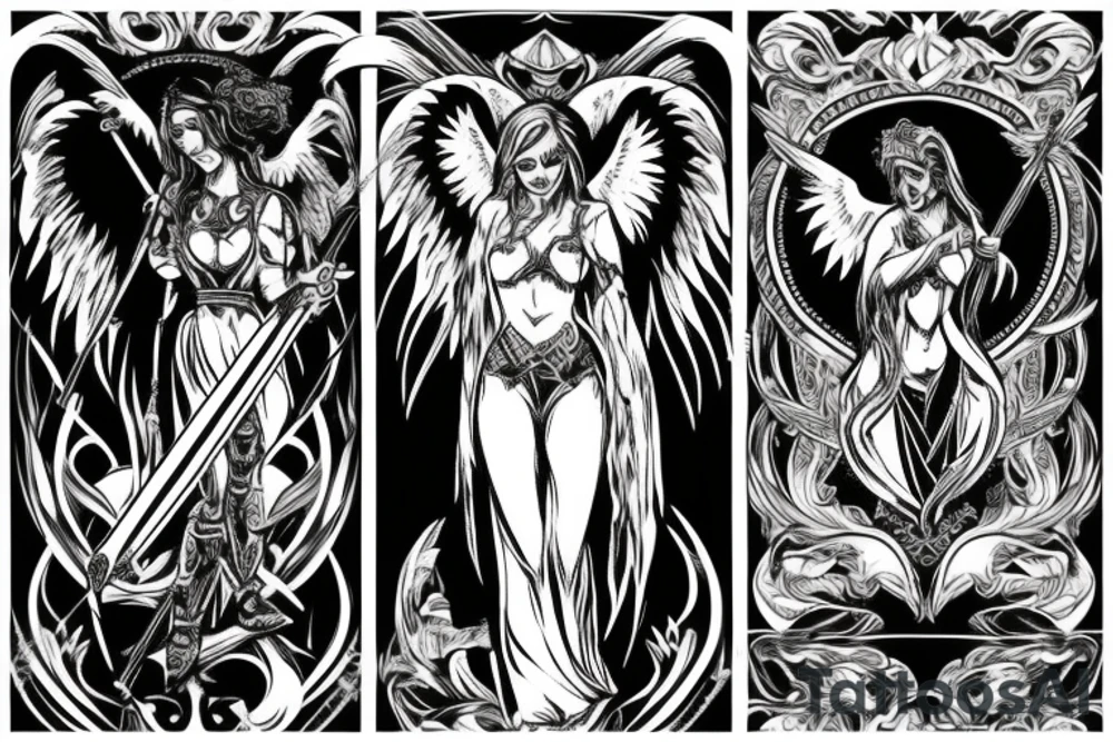 Dark angel with sword tattoo idea