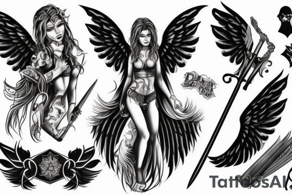 Dark angel with sword tattoo idea