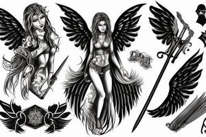 Dark angel with sword tattoo idea