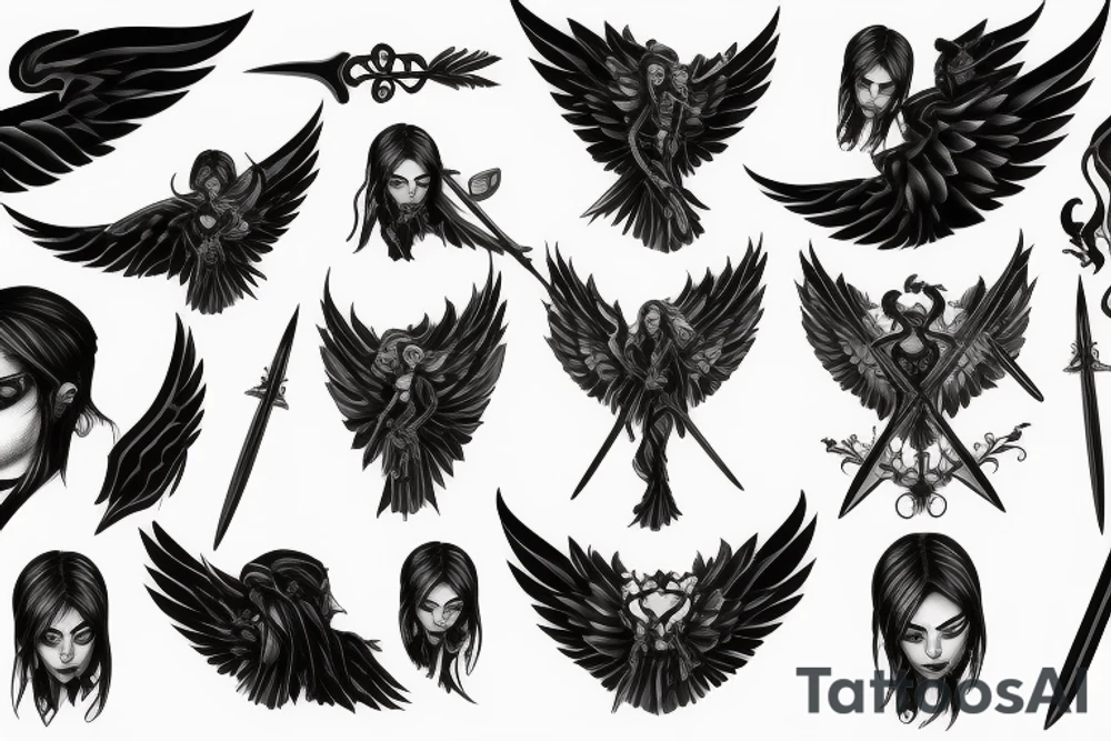 Dark angel with sword tattoo idea