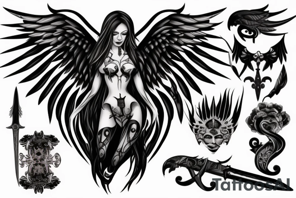 Dark angel with sword tattoo idea