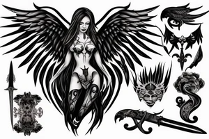 Dark angel with sword tattoo idea
