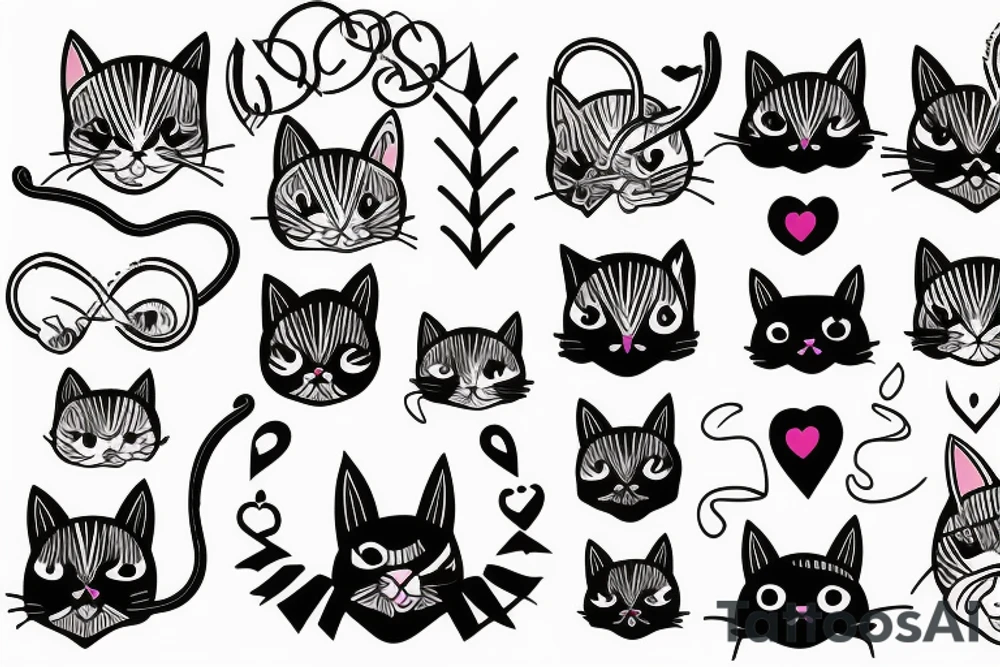 cat with horns and hearts instead of eyes tattoo idea