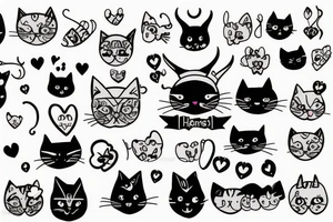 cat with horns and hearts instead of eyes tattoo idea