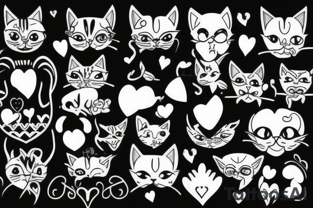 cat with horns and hearts instead of eyes tattoo idea