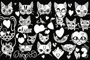 cat with horns and hearts instead of eyes tattoo idea