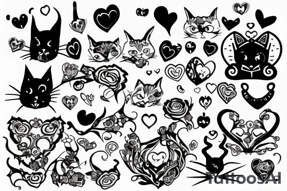 cat with horns and hearts instead of eyes tattoo idea