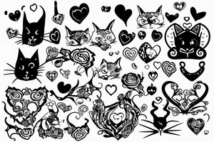 cat with horns and hearts instead of eyes tattoo idea