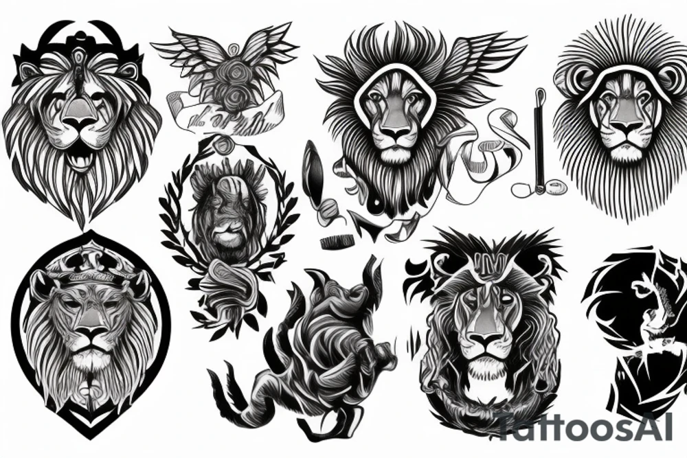 Lions, power, angels, god, perseverance, discipline tattoo idea