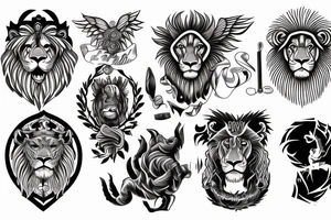 Lions, power, angels, god, perseverance, discipline tattoo idea