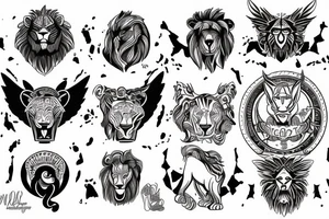 Lions, power, angels, god, perseverance, discipline tattoo idea