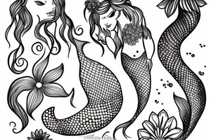 feminine mermaid with flowers tattoo idea