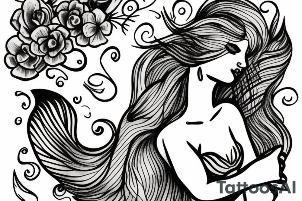 feminine mermaid with flowers tattoo idea