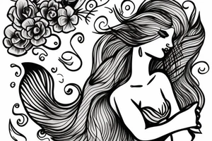 feminine mermaid with flowers tattoo idea
