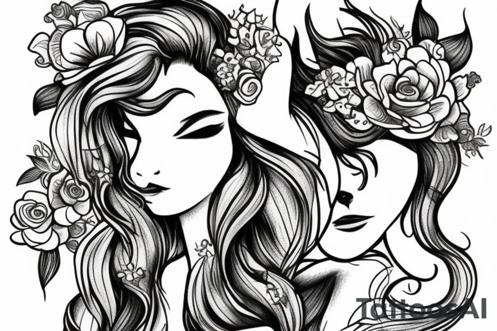 mermaid with flowers tattoo idea