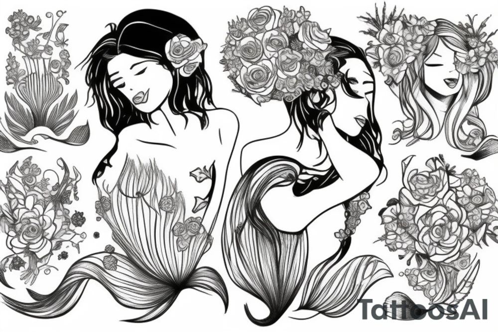 mermaid with flowers tattoo idea