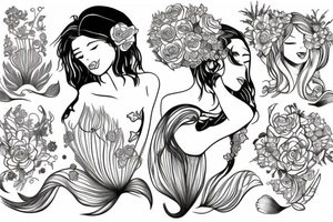 mermaid with flowers tattoo idea