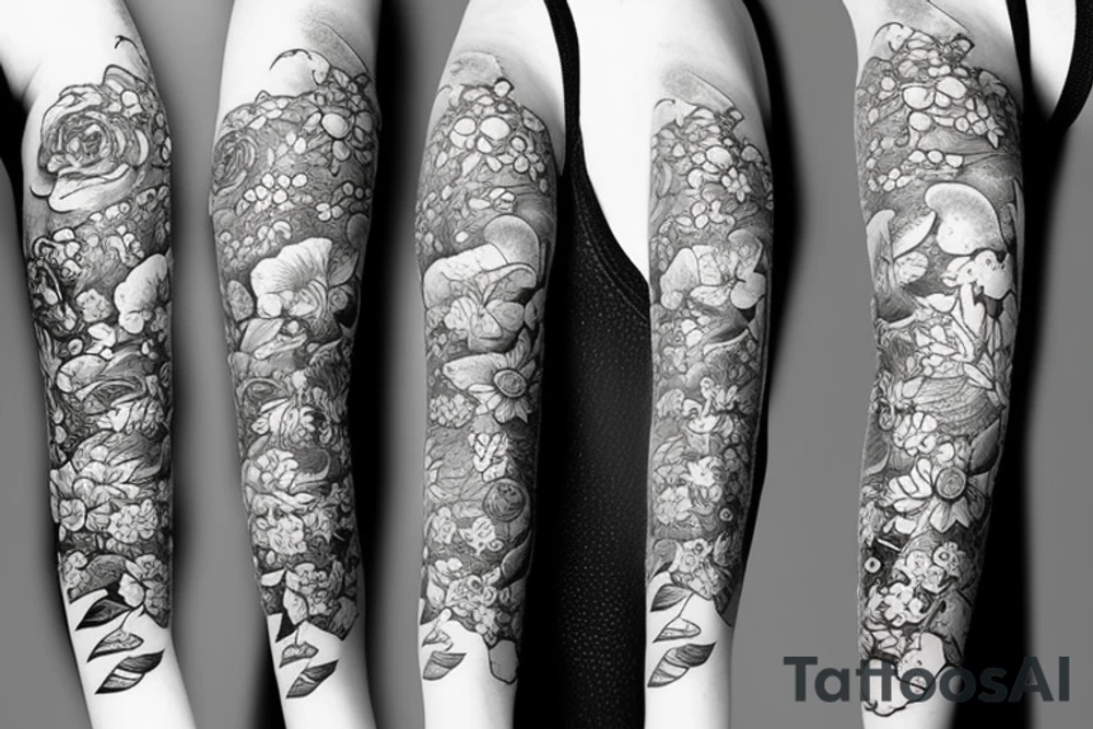 mermaid with flowers tattoo idea