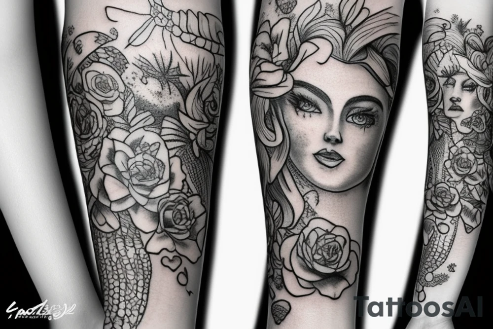 mermaid with flowers tattoo idea