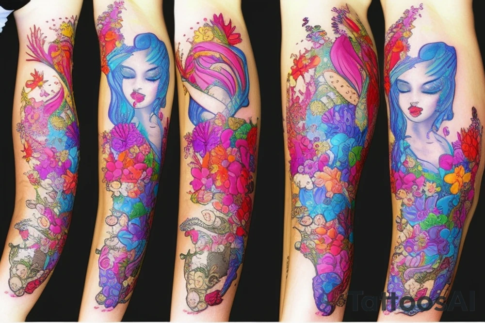 mermaid with flowers tattoo idea