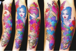mermaid with flowers tattoo idea