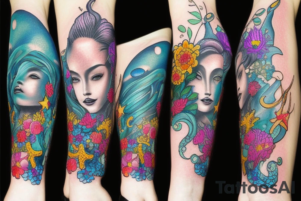 mermaid with flowers tattoo idea