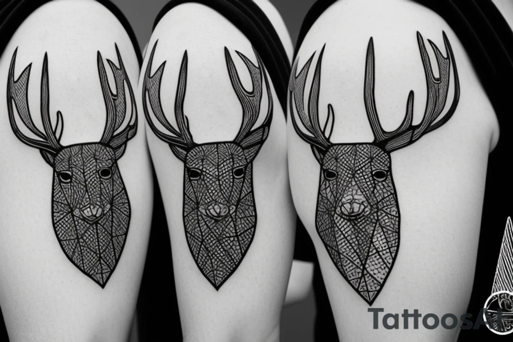 deer connected by lines with a sign of pacifism tattoo idea